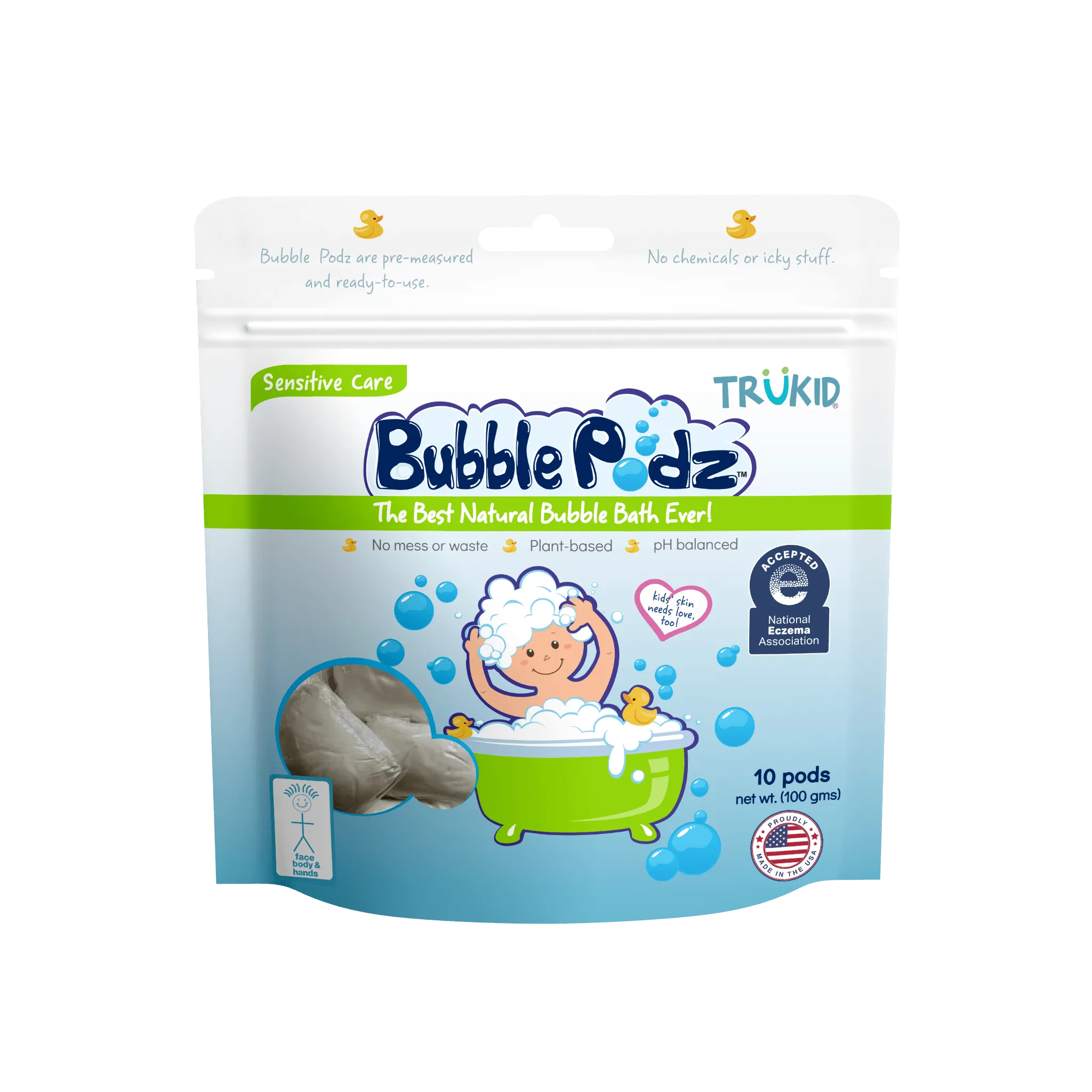 Bubble Podz: Sensitive Care (Eczema) Unscented Bubble Bath