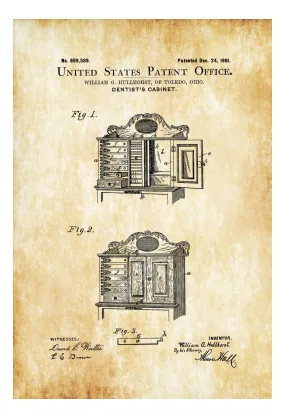 Dentist&#39;s Cabinet Patent - Patent Print, Wall Decor, Dental Office Decor, Medical Art, Dental Art, Dentist Decor, Dentist Cabinet