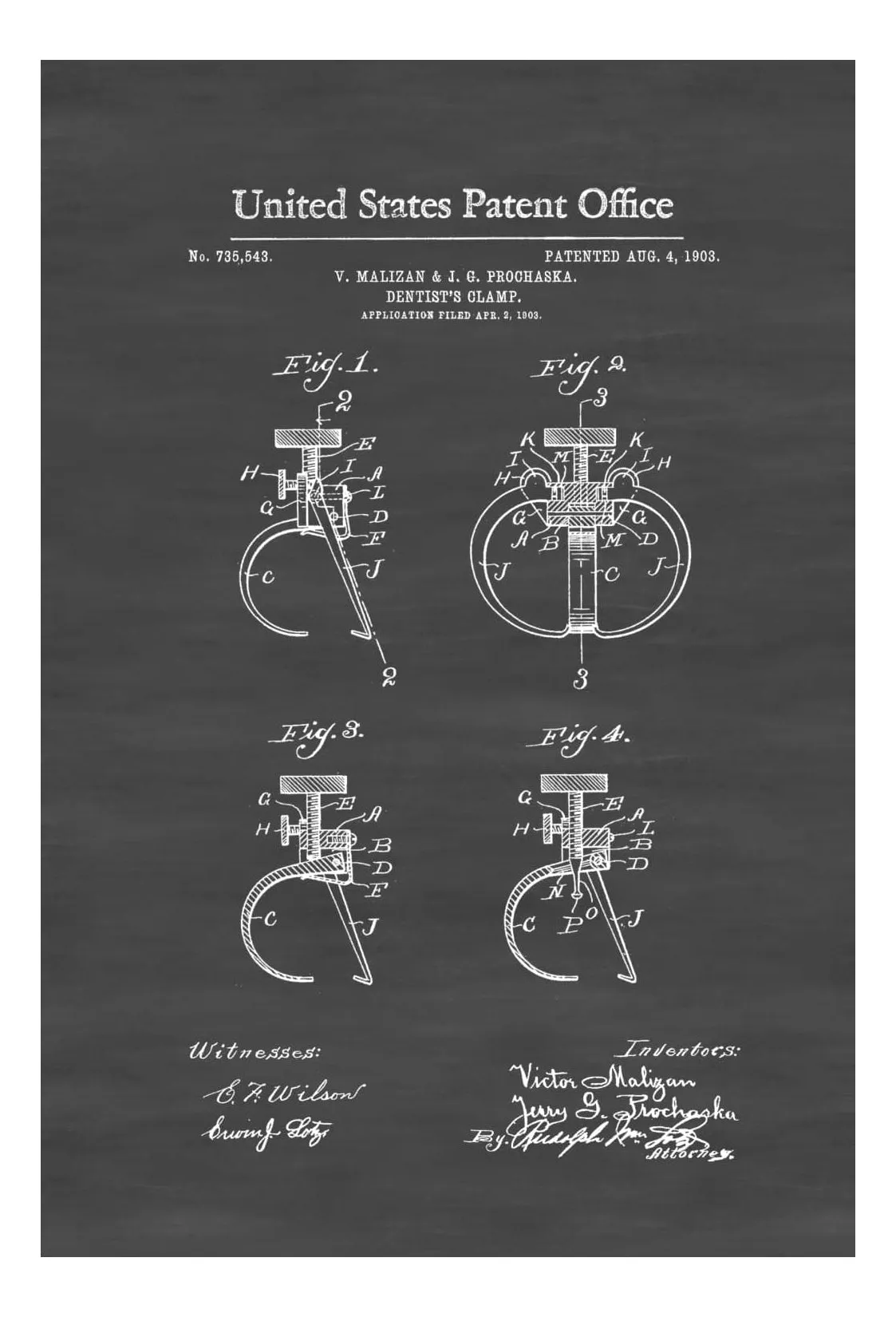 Dentist&#39;s Clamp Patent 1903 - Patent Print, Dental Office Decor, Medical Art, Dental Art, Dentist Decor, Dental Tools, Dentist Patent