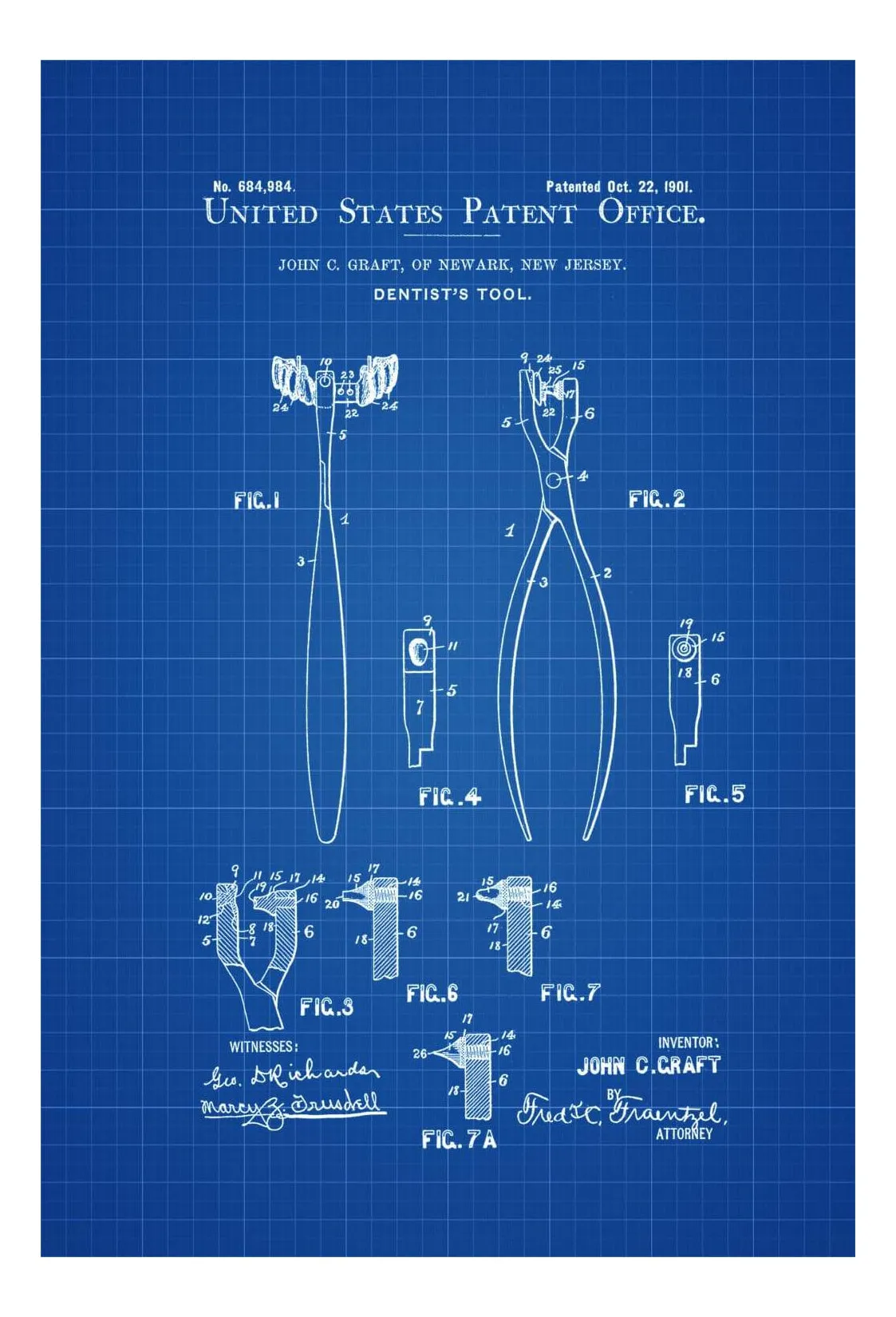 Dentist&#39;s Tool Patent - Patent Print, Wall Decor, Dental Office Decor, Medical Art, Dental Art, Dentist Decor, Dental Tools