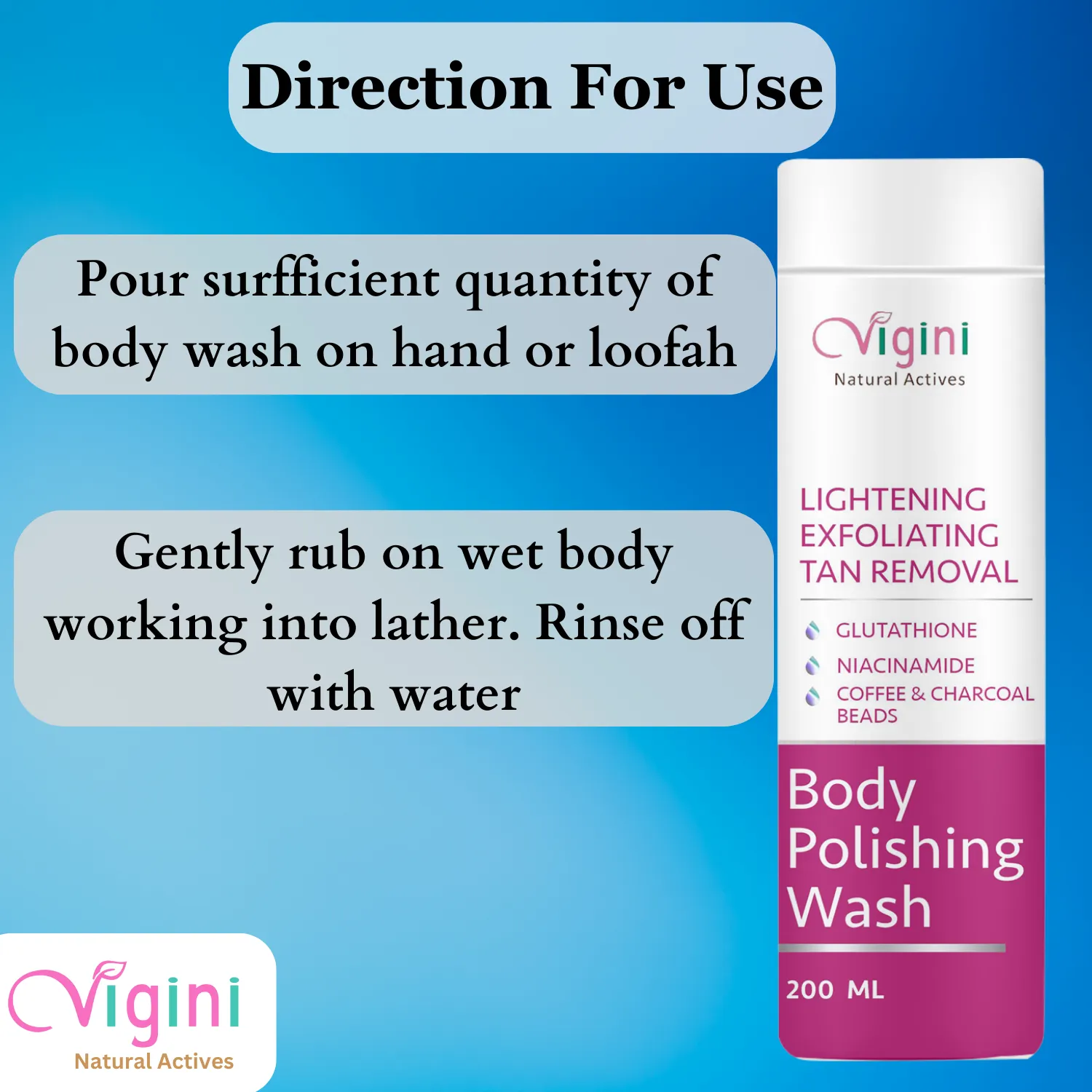 Vigini Skin Lightening Body Whitening Polishing Exfoliating Coffee Scrub Wash Pigmentation Removal - 200 ml