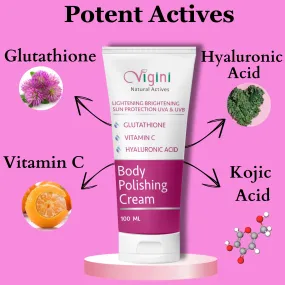 Vigini Skin Lightening Brightening Whitening D Tan Underarm Removal Kojic Acid Cream With Body Polishing Exfoliator Coffee Pigmentation Scrub Shower Gel Wash-200ml
